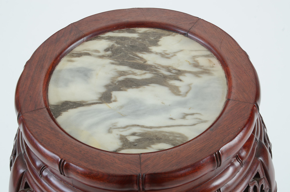 Asian Inspired Carved Wood Jardiniere Stand