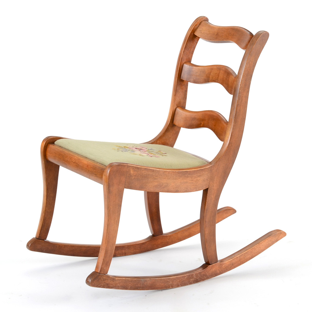 Walnut Rocking Chair with Needlepoint Seat