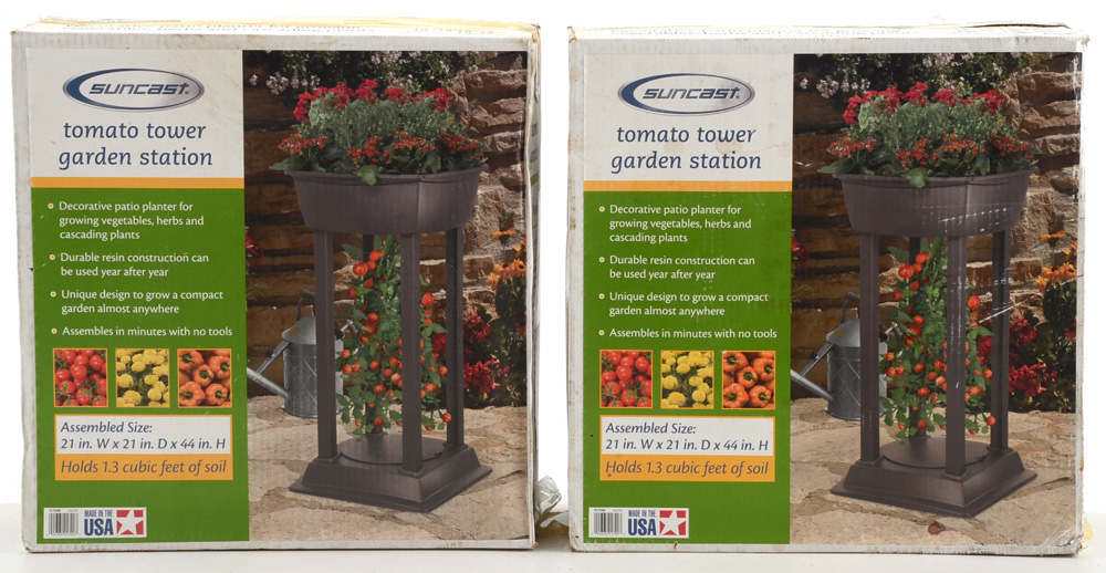 Two Suncast Tomato Tower Garden Station