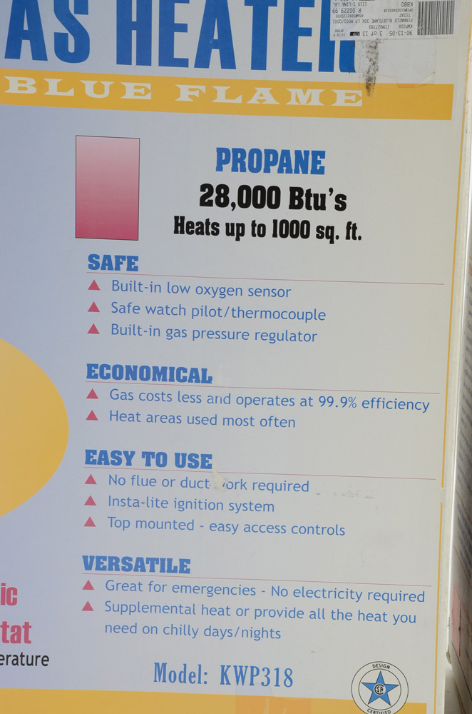 Two Kozy World Vent-Free Gas Heaters Model KWP318