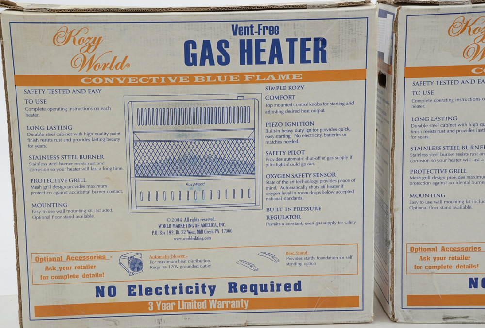 Two Kozy World Vent-Free Gas Heaters Model KWP318