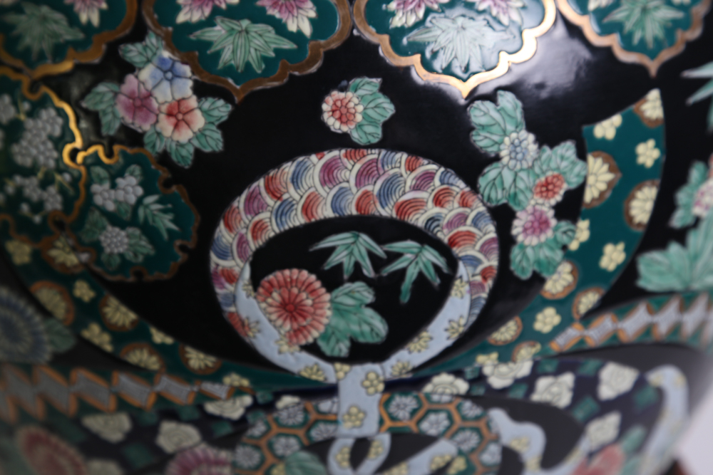 Chinese Famille Noire Style Jardinière on Stand