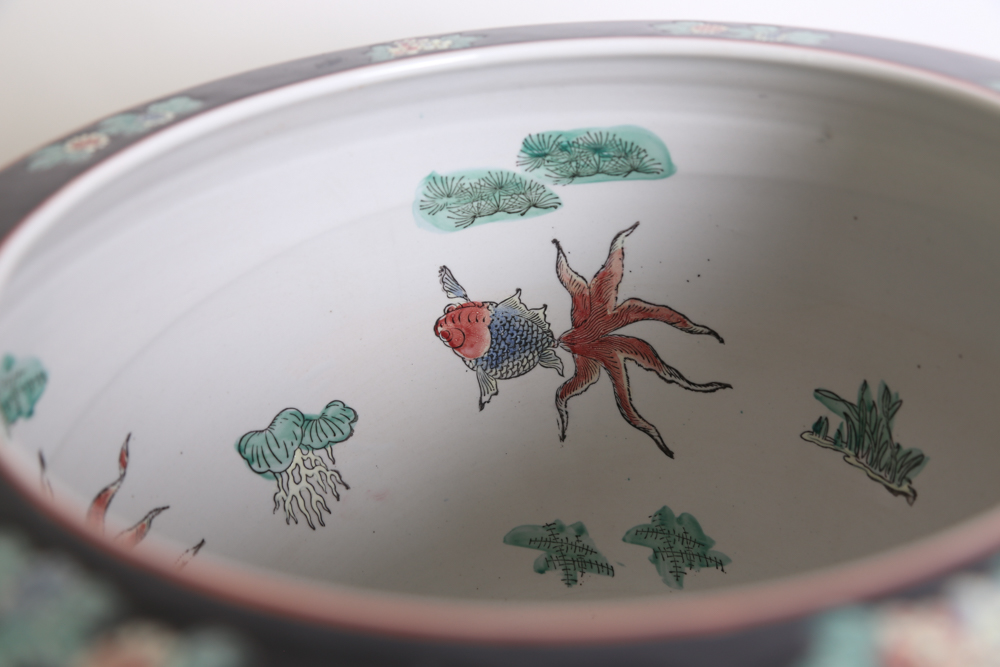 Chinese Famille Noire Style Jardinière on Stand