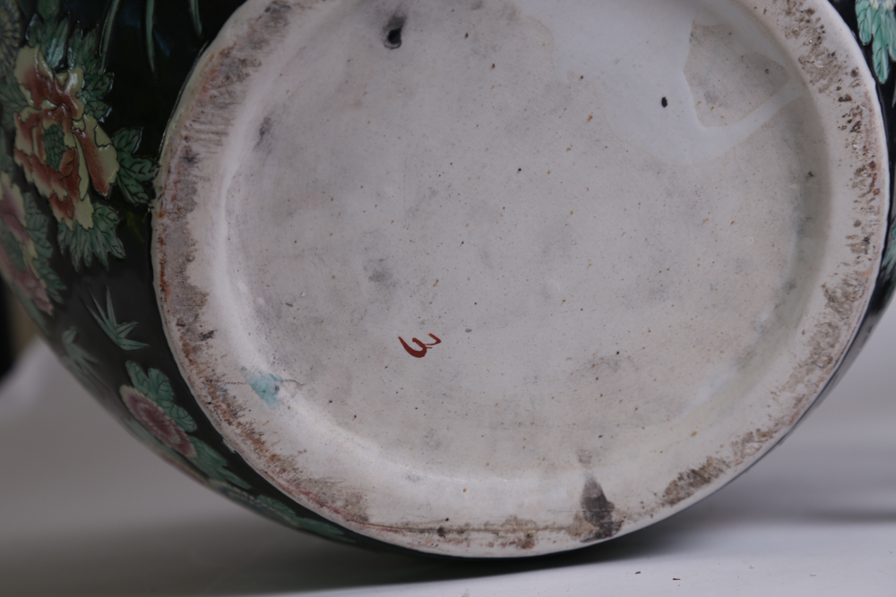 Chinese Famille Noire Style Jardinière on Stand