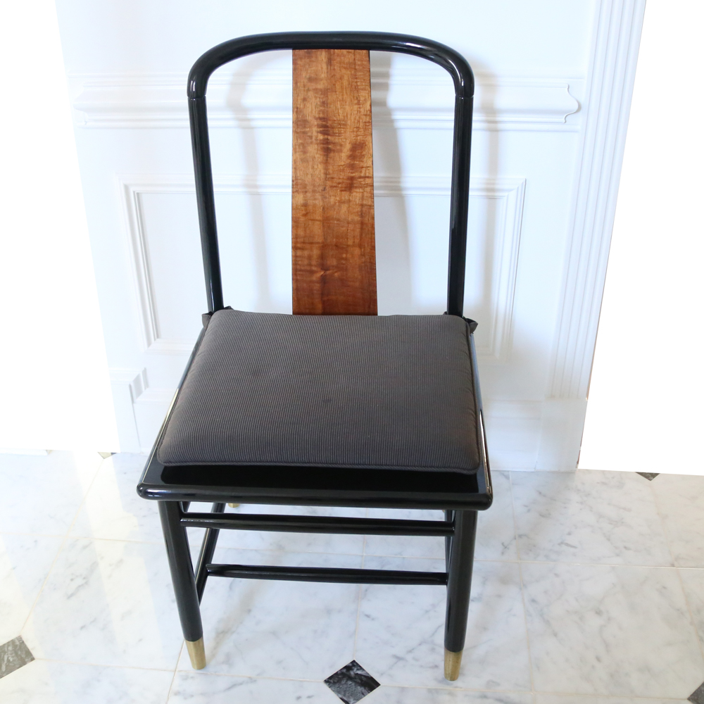 Six Henredon Elan Koa Wood and Black Lacquer Dining Chairs