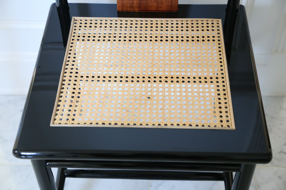 Six Henredon Elan Koa Wood and Black Lacquer Dining Chairs