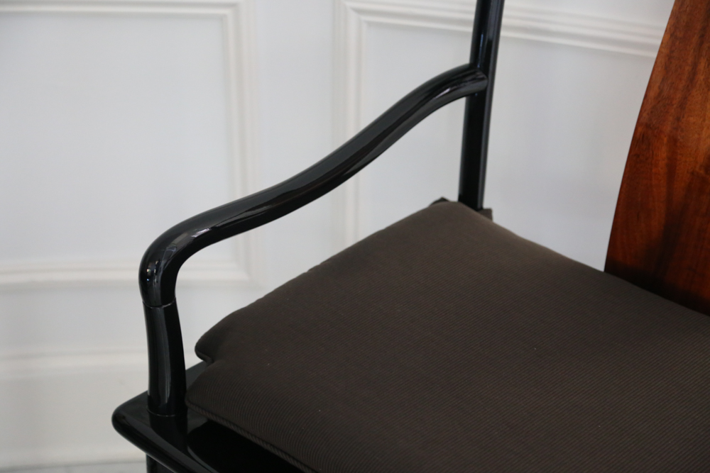 Six Henredon Elan Koa Wood and Black Lacquer Dining Chairs