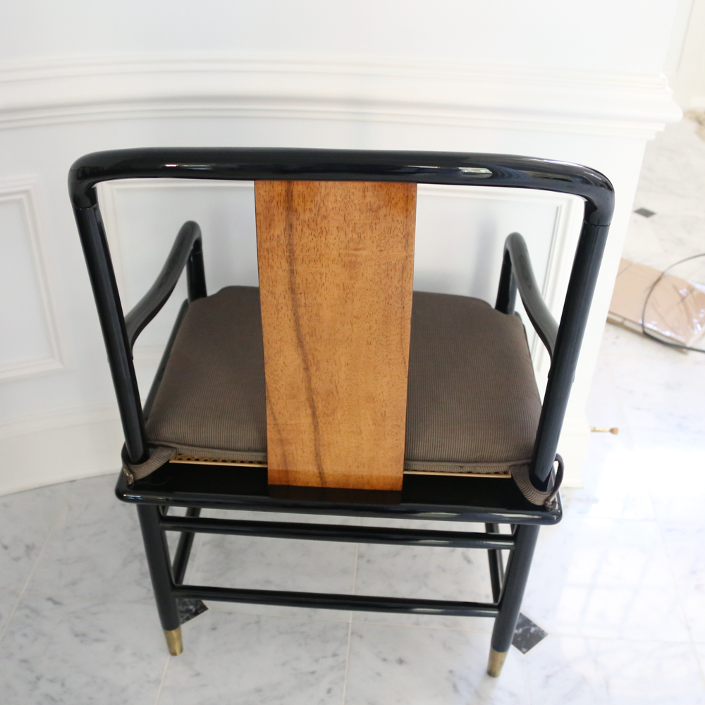 Six Henredon Elan Koa Wood and Black Lacquer Dining Chairs