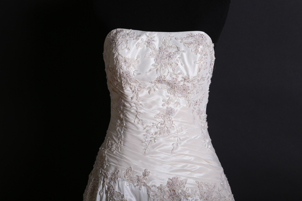 Demetrios Beaded Appliqué Strapless A-Line Wedding Gown