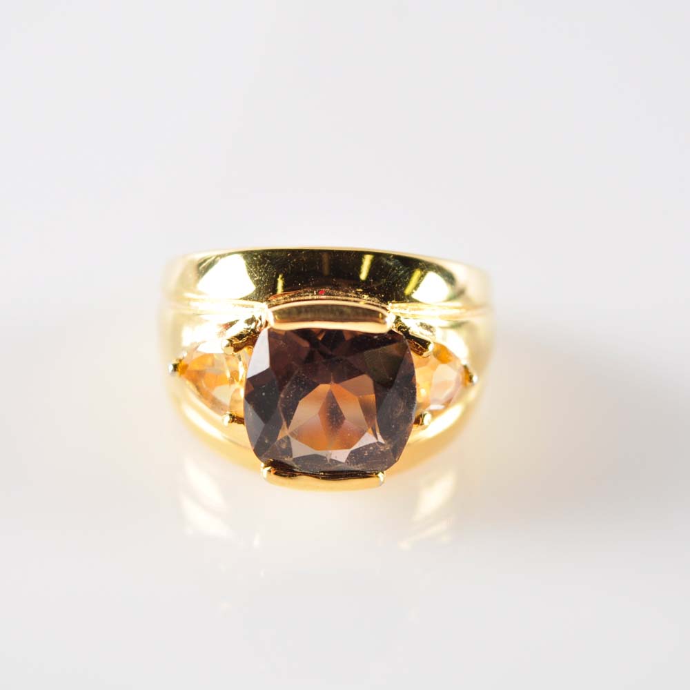 Smoky Quartz and Citrine Ring