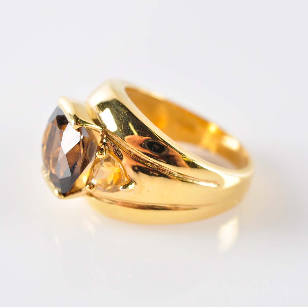 Smoky Quartz and Citrine Ring
