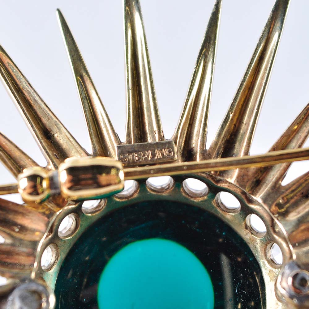 Large Sunburst Sterling Brooch