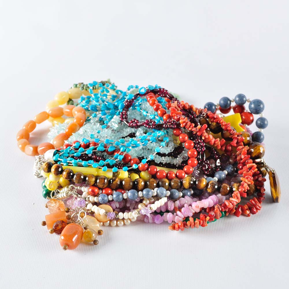Large Assortment of Beaded Necklaces and Bracelets