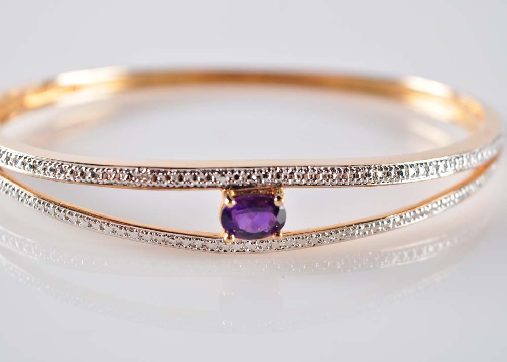 Sterling Silver and Amethyst Bangle