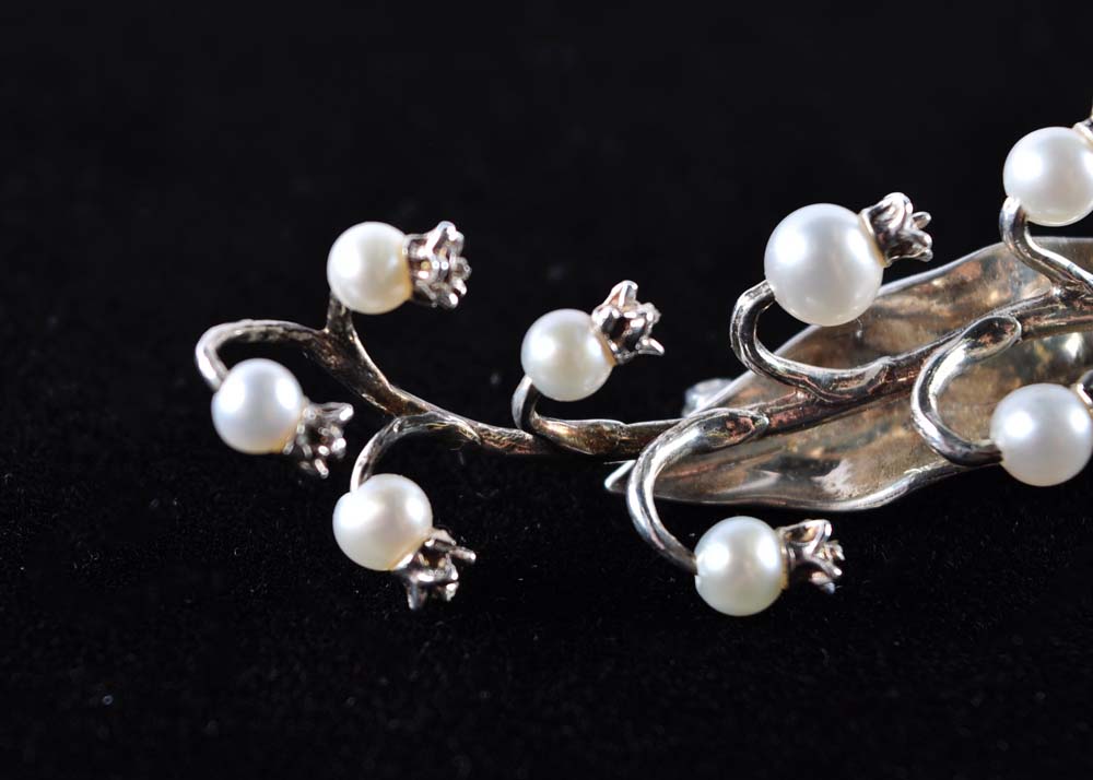 Sterling and Pearl Brooch