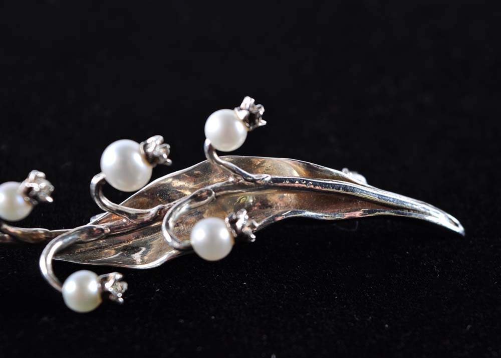 Sterling and Pearl Brooch