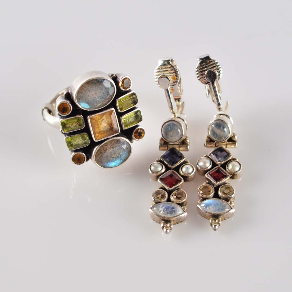 Multi-Gemstone Ring and Earring Set