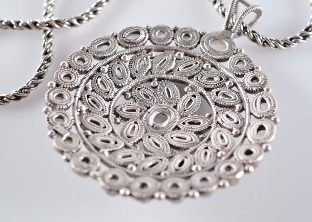 Large Sterling Silver and Moonstone Pendant Necklace