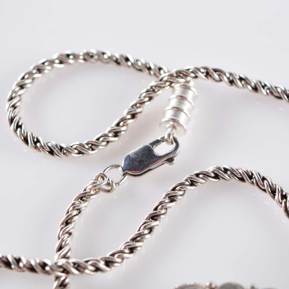 Large Sterling Silver and Moonstone Pendant Necklace