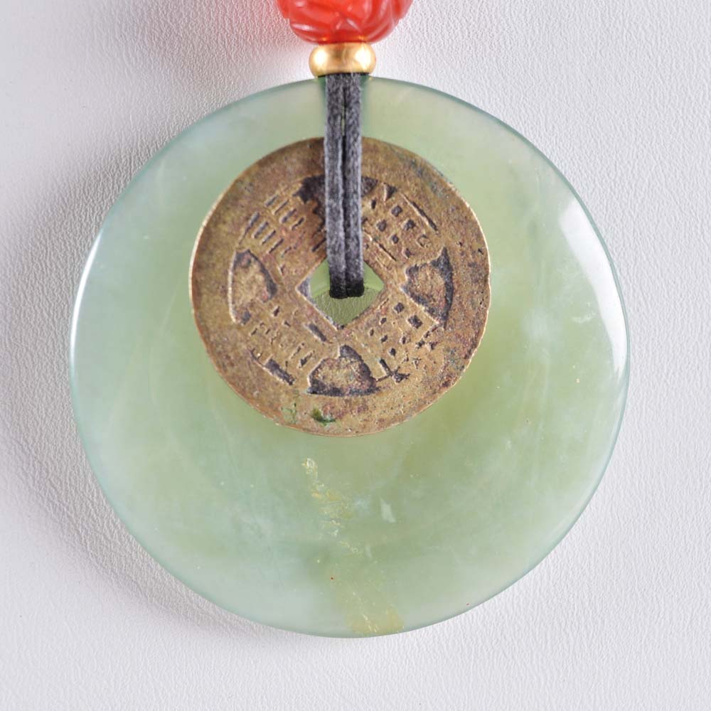 Green Chalcedony Pendant on Silk Cord