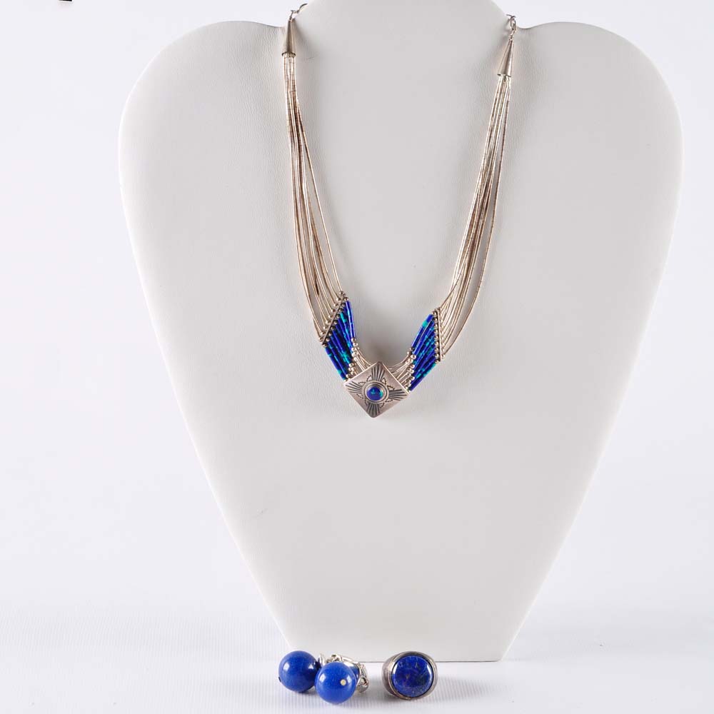 Simulated Lapis Lazuli Liquid Silver Jewelry Grouping