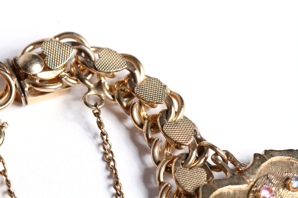 14K Gold Vintage Charms on Gold Filled Bracelet