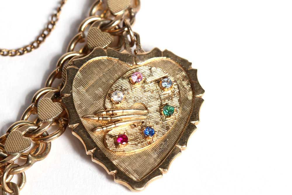 14K Gold Vintage Charms on Gold Filled Bracelet