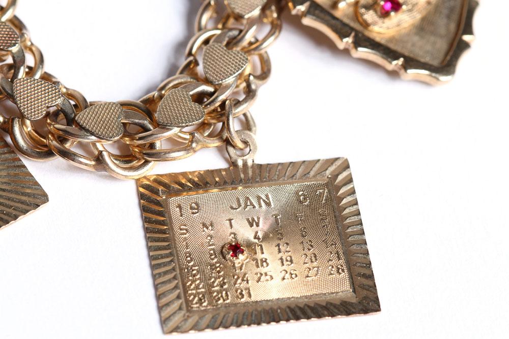 14K Gold Vintage Charms on Gold Filled Bracelet