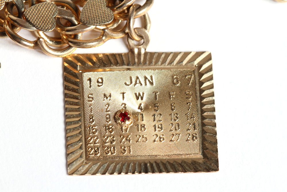 14K Gold Vintage Charms on Gold Filled Bracelet