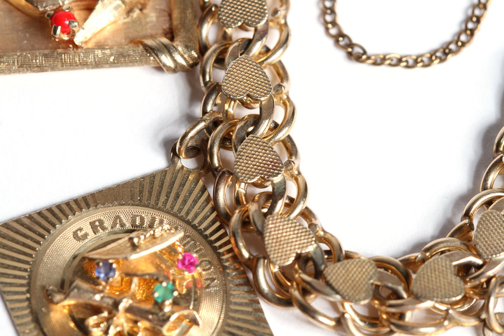 14K Gold Vintage Charms on Gold Filled Bracelet