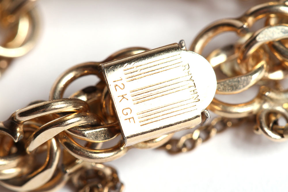 14K Gold Vintage Charms on Gold Filled Bracelet