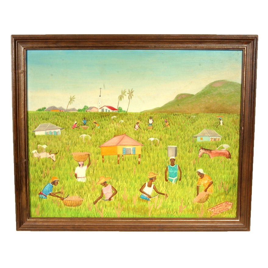 Micheille Obin Haiti Folk Art Oil Painting