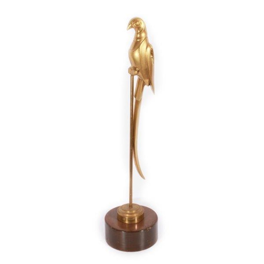 Brass Parrot Mounted on Mahogany Base