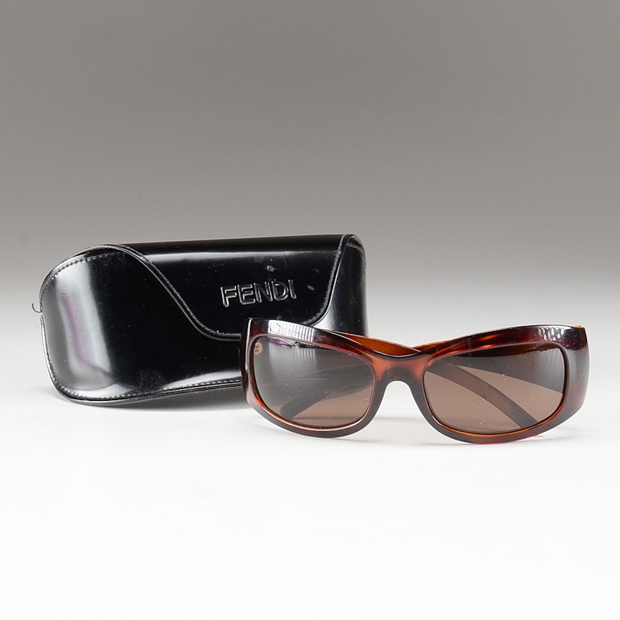 Fendi Brown Torti F Logo Wrap Sunglasses