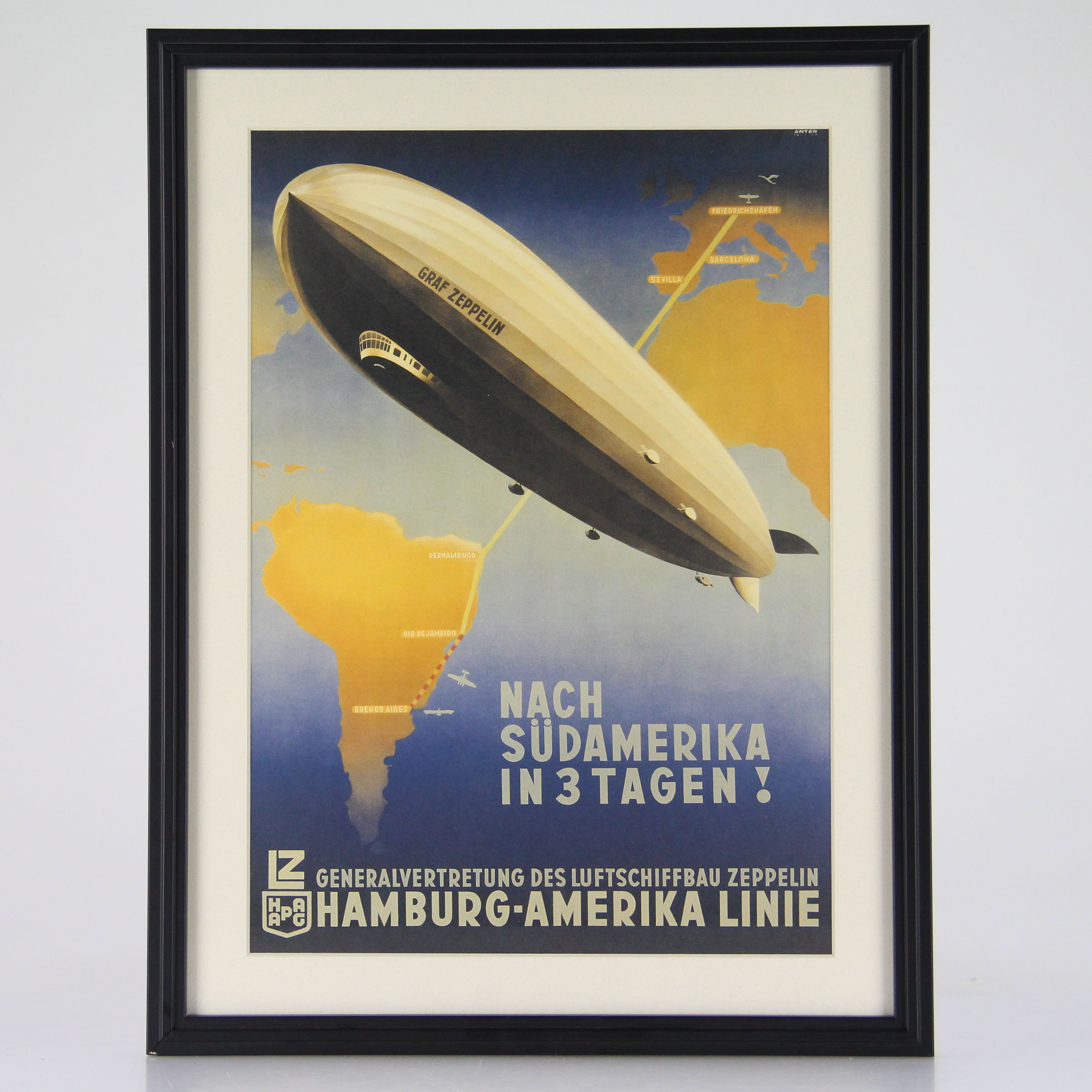 Reproduction 1930s German Travel Advertisement for Luftschiffbau Zeppelin