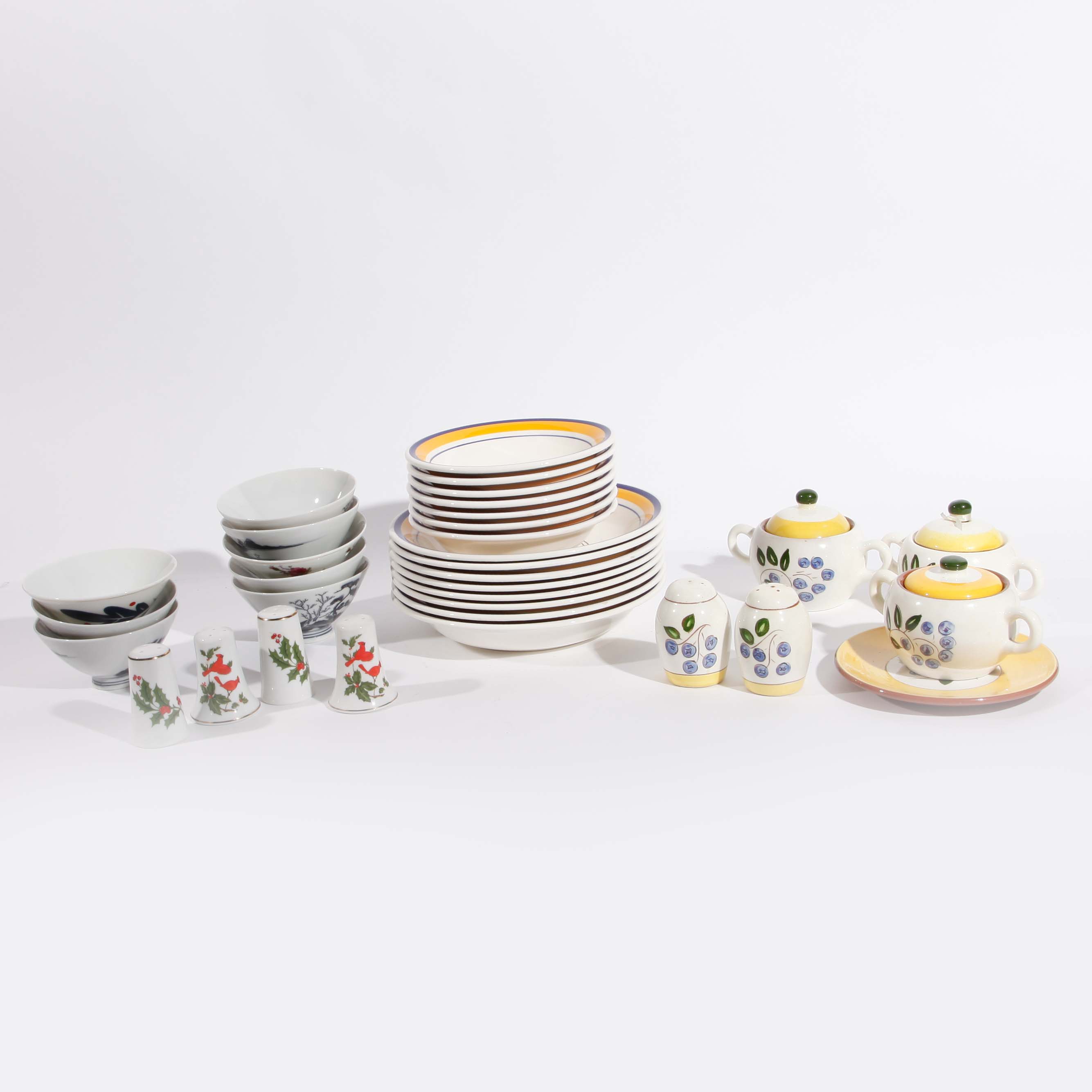 Collection of Yellow and Navy Bowls, Asian Soup Bowls and Tableware