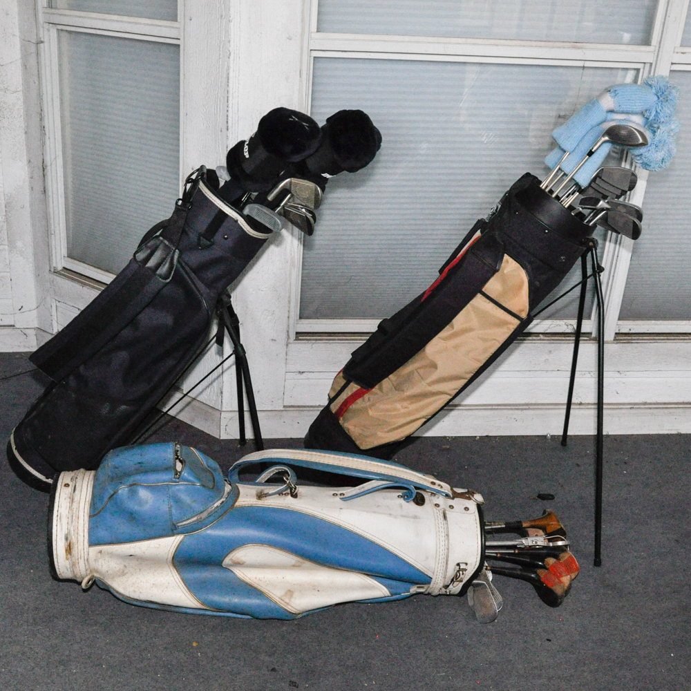 Set of Vintage Golf Clubs, Bags, and Equipment