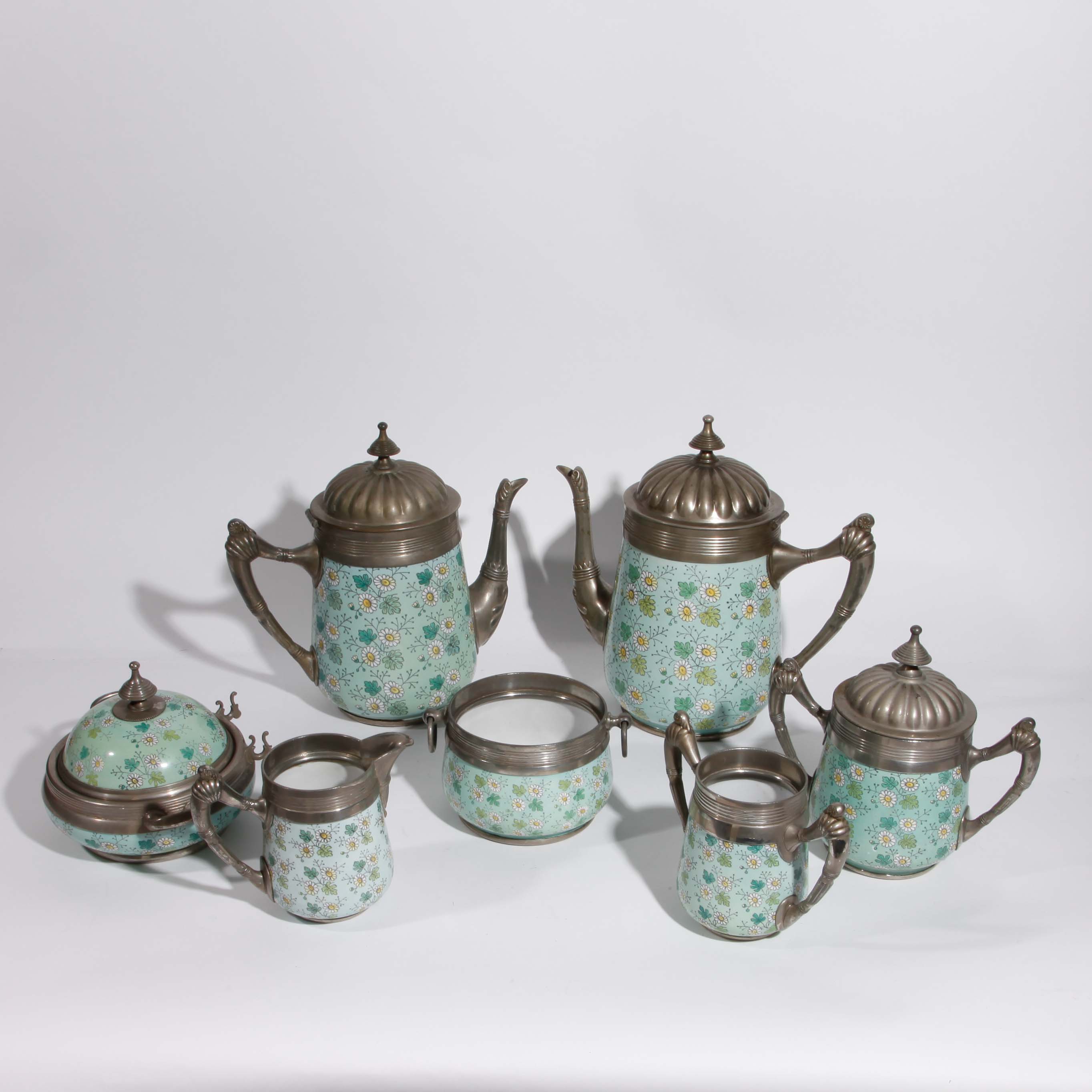 German Porcelain and Pewter Tea Set