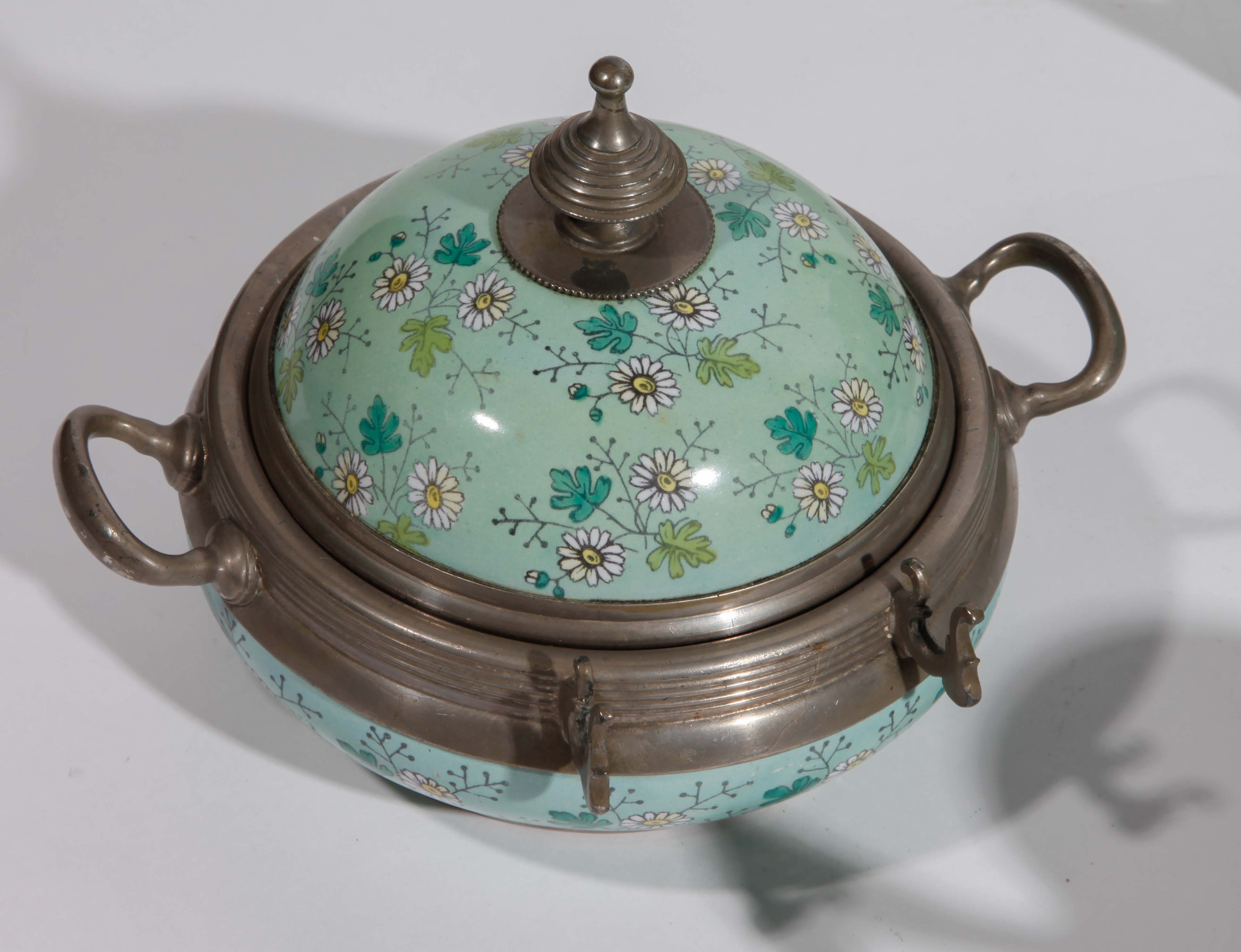 German Porcelain and Pewter Tea Set