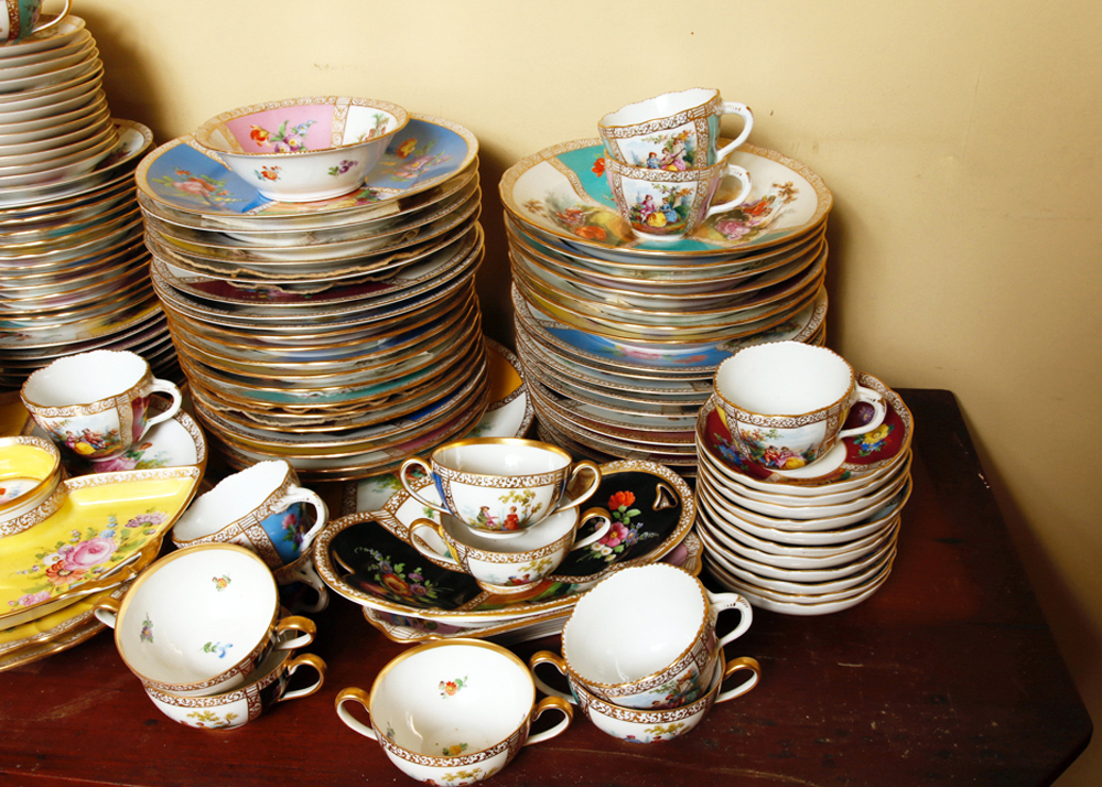 Set of Antique Dresden "Watteau" China Dishes