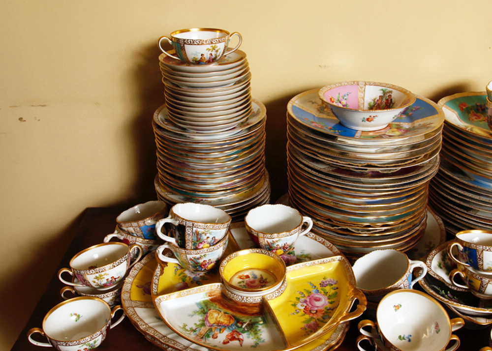 Set of Antique Dresden "Watteau" China Dishes