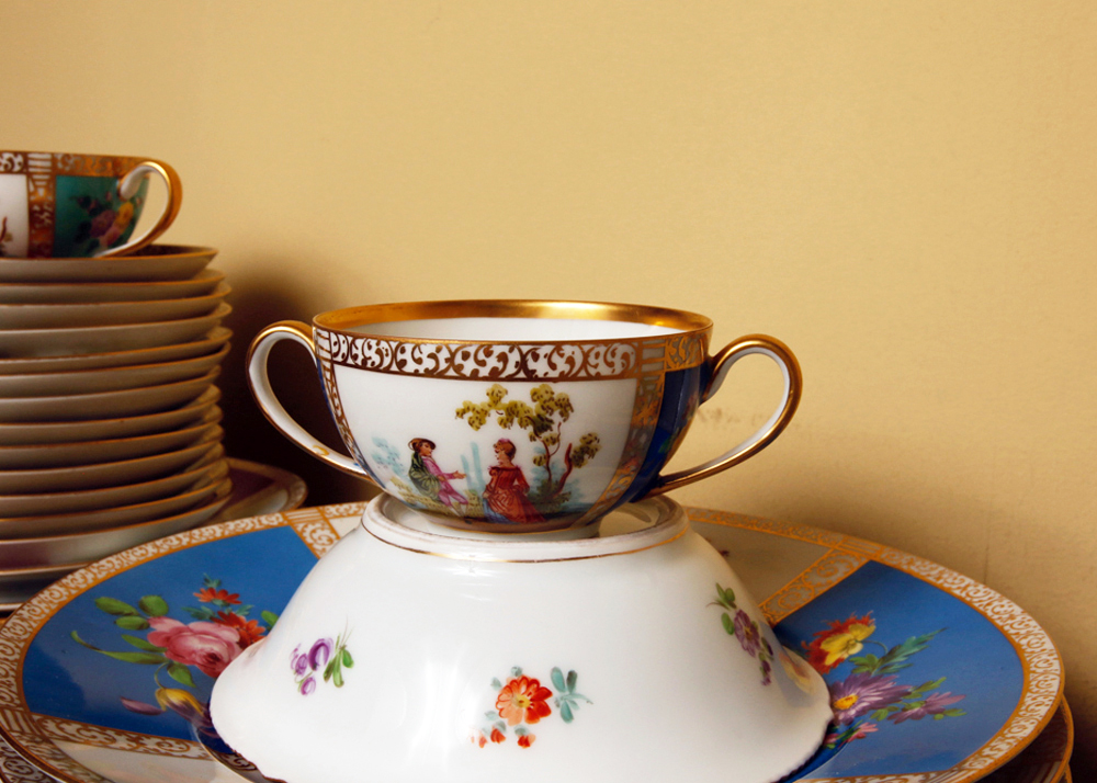 Set of Antique Dresden "Watteau" China Dishes