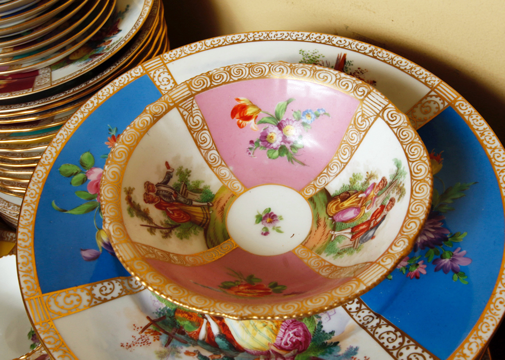 Set of Antique Dresden "Watteau" China Dishes