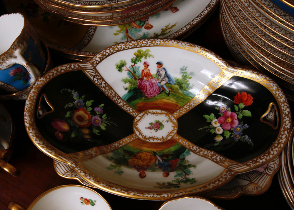 Set of Antique Dresden "Watteau" China Dishes
