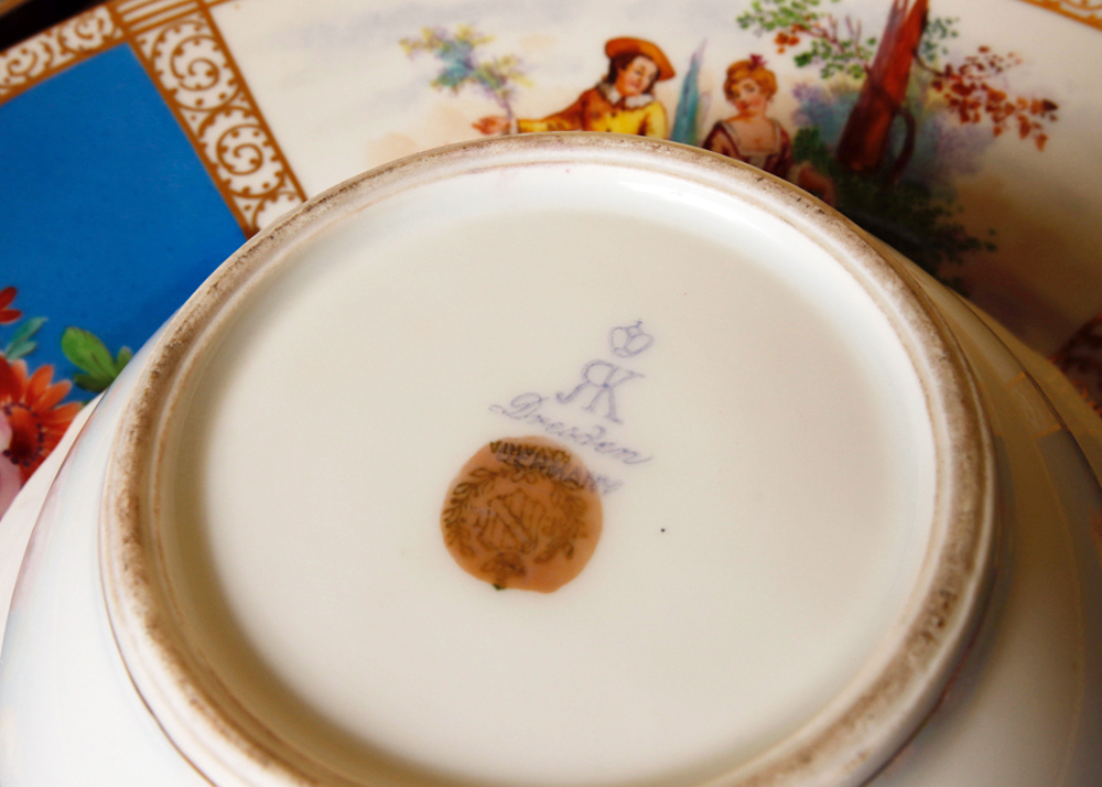 Set of Antique Dresden "Watteau" China Dishes