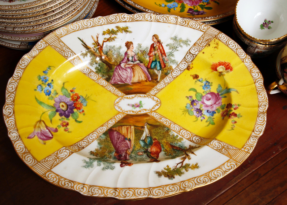 Set of Antique Dresden "Watteau" China Dishes