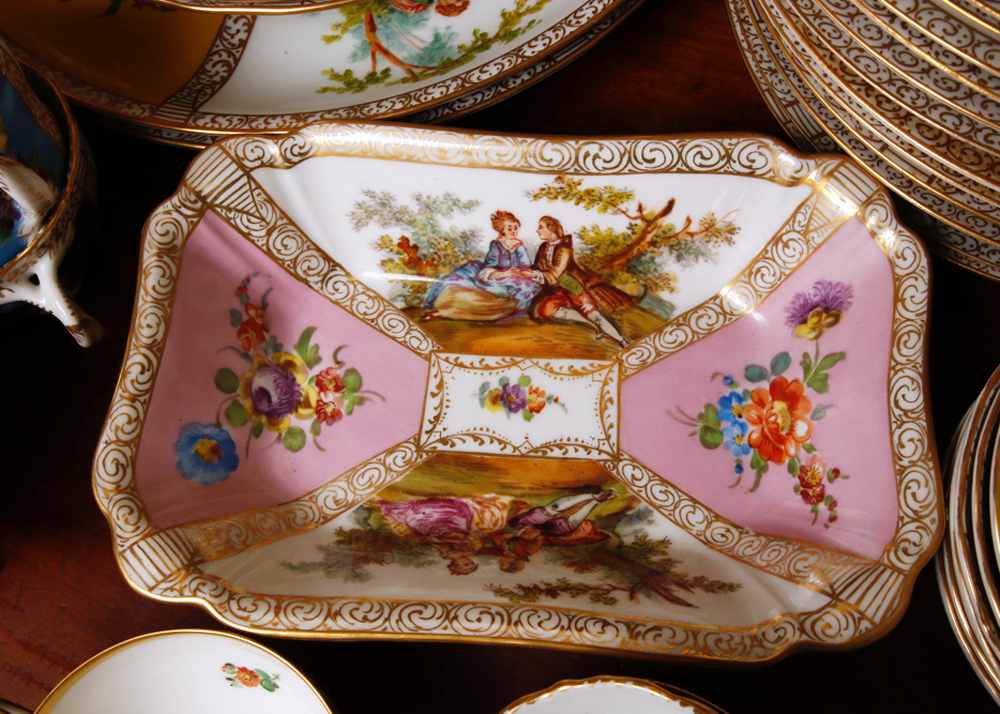 Set of Antique Dresden "Watteau" China Dishes
