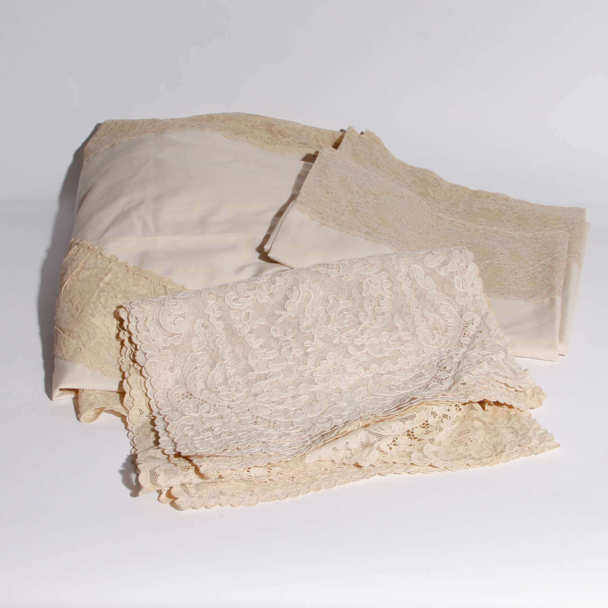 Alencon Lace Placemats and Pillow Cases