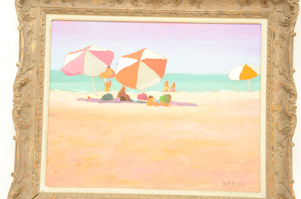 Harold Kraus Original Oil On Board, Titled "At the Beach"
