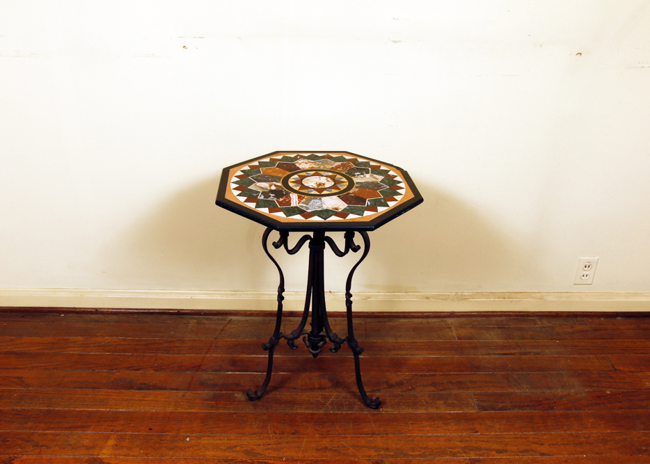 Pietra Dura Side Table with Wrought Iron Base